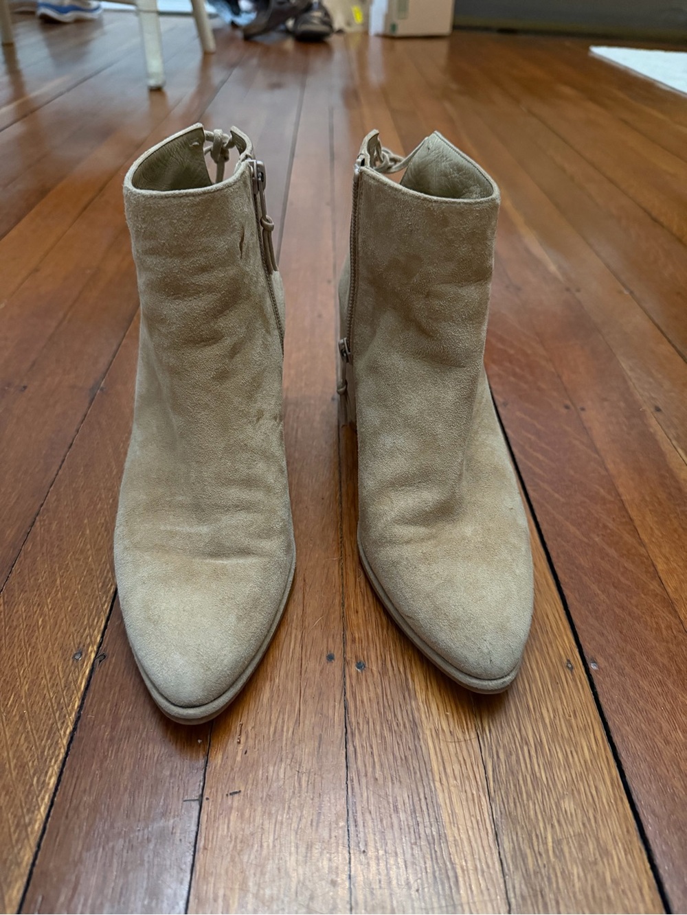 Stuart Weitzman Beige Suede Pointed-Toe Ankle Boots